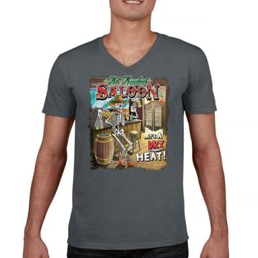 Imagem de Camiseta Hot Headed Saloon gola V But its a Dry Heat Funny Skeleton Biker Beer Drinking Cowboy Skull Southwest Tee, Carvão, M