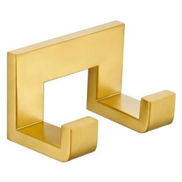 Imagem de Angle Simple Gancho duplo de toalha dourado escovado, gancho de roupão de aço inoxidável 304, gancho para casaco, gancho de banheiro, suporte de parede