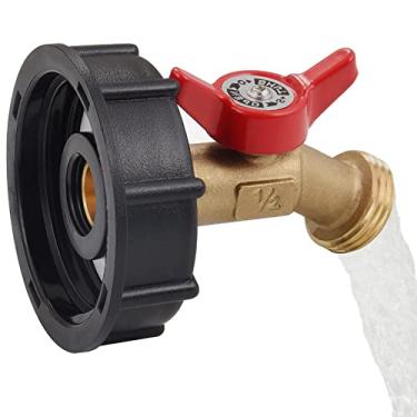 Imagem de Adaptador de tanque de sacola IBC 275-330 galões, rosca grossa, torneira de mangueira de latão, válvula de desligamento de água x mangueira de jardim grau alimentício