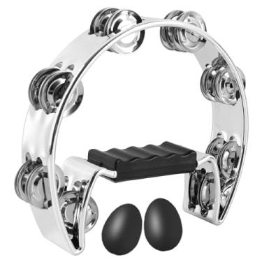 Imagem de EastRock Pandeiro, jingles de metal, percussão manual, meia lua, pandeiro e coqueteleira para crianças, adultos, KTV, festa prata