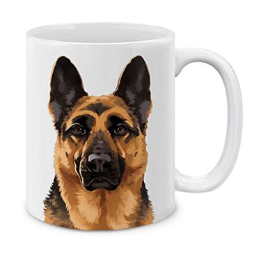 Imagem de MUGBREW Caneca de café de cerâmica com retrato completo de cão pastor alemão preto e caramelo, 325 ml