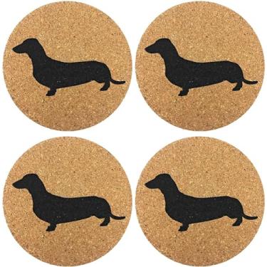 Imagem de Conjunto de 4 porta-copos de cortiça para presente de cachorro – Decoração básica para cães – Decoração perfeita para os amantes de filhotes, Dachshund, 3 7/8"x1/4", 6