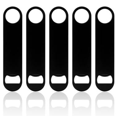 Imagem de Famgee Abridor de garrafa plano de aço inoxidável resistente de 17,78 cm para cozinha, bar, restaurante, 5 peças (preto)