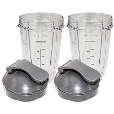 Imagem de Blendin Tampa flip top to go e copo alto de 680 g com marcações de medição, compatível com liquidificadores Nutribullet 600W, 900W, NB-101B, 900 Pro Series (pacote com 2)