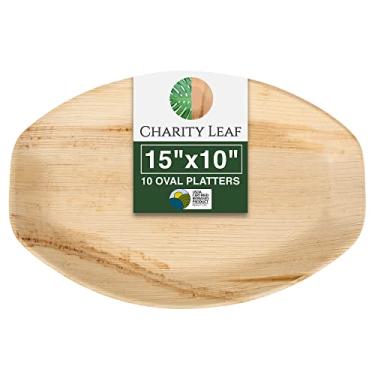 Imagem de Charity Leaf Bandejas descartáveis de folha de palmeira de 38 cm x 25 cm (10 peças) Travessas de servir como bambu, tábuas descartáveis, louça ecológica para casamentos, catering, eventos