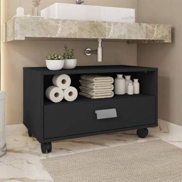 Imagem de Gabinete Armário Banheiro com Gaveta e Rodízios Towel Preto