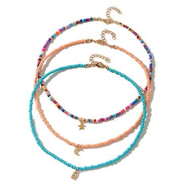 Imagem de Colar feito à mão, multicamadas, arco-íris, contas coloridas, corrente de elos, lua, estrela, borboleta, pingente, gargantilha, amizade, criativa, praia, bijuteria para mulheres, Metal, Miçangas