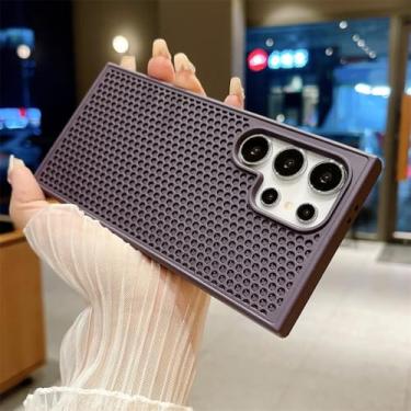 Imagem de Capa de telefone de malha de dissipação de calor em favo de mel para Samsung S24 S23 FE S22 Ultra Plus com resfriamento respirável à prova de choque capa de cor sólida, roxo escuro, para Samsung S24U
