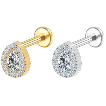 Imagem de Piercing Helix Conch Labret Titânio Pvd Gota 15 Zircônias 1.2x8mm (Dourado)