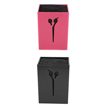 Imagem de Conjunto de 2 peças organizador de tesouras de salão profissional rosa vermelho preto - fundo antiderrapante fibra acrílica armazenamento higiênico acrílico + fibra 10,5 cm altura cabeleireiro pentes