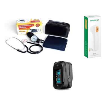 Imagem de Kit Aparelho De Pressão + Esteto + Termometro + Oxímetro De Dedo