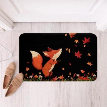Imagem de Feelyou Tapete de porta de lã macia de raposa de desenho animado, tapete de banho de poliéster para crianças, meninos, meninas, folhas de bordo, antiderrapante, vida selvagem, banheiro, capacho