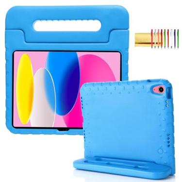 Imagem de Capa infantil para iPad 10ª geração (2022), iPad 11 polegadas A16 2025 com suporte para lápis, alça Techcircle leve, espuma vinílica acetinada, proteção resistente contra quedas, azul