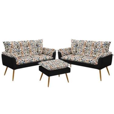 Imagem de 2 Namoradeiras Opala com Puff Lunar F-014 Sued Estampado Bege com Velu