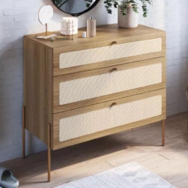 Imagem de Cômoda 3 Gavetas Palhinha Pé Madeira Oslo Artesano, Hanover