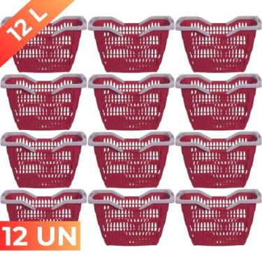 Imagem de Kit 12 Cesta Cestinha Plástica Supermercado c/ Alça 12L - Usual Utilid