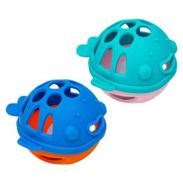 Imagem de Mordedor Em Silicone Baleia Flexível Com Chocalho Bolinha - Buba, Azul