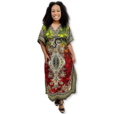 Imagem de Vestido Kaftan Longo Estampa Indiana Tie Dye Plus Size - Sarat Moda In