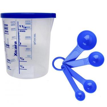 Imagem de Kit Copo Medidor Graduado 400ml C/ Tampa 4 Colheres Dosadora - Injetem