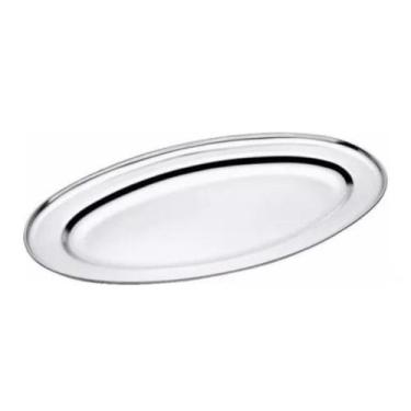 Imagem de Bandeja Travessa Oval Rasa Inox Média Para Servir 33,8Cm Bar - Kehome