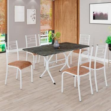 Imagem de Conjunto Sala de Jantar Mesa Retangular 140x75cm Tampo Pedra Ardósia I