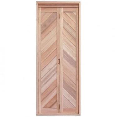 Imagem de Porta de Madeira Camarão 213x84cm com Lambris e Marco Batente 14cm Ewk