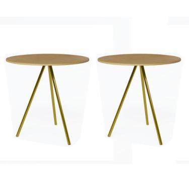 Imagem de Kit 2 Mesas Lateral Decorativa Gabriela Base Dourada Tampo Redondo Can