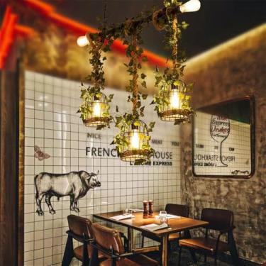 Imagem de OUFULA Luminária pendente para restaurante country americano Retro Criatividade Música Restaurante Caixa Balcão Bar Café Planta Pendant Light Chandelier (B 3 lights)