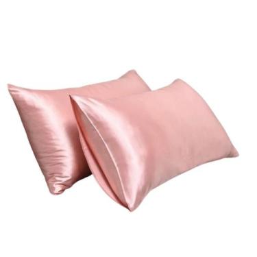 Imagem de Kit 02 Fronhas Cetim 70cm x 50cm Anti Frizz Rosa - Tuca Casa