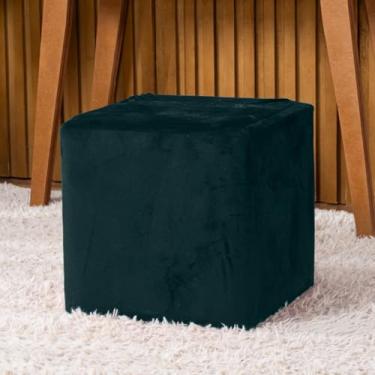 Imagem de Capa de Puff Quadrado Avulsa Lisa Ajustável com Elástico - Tecido Veludo Suede Decoração Banquinho Luxo Para Sala Quarto Pufe Banco Protetor Banqueta Centro (Verde)