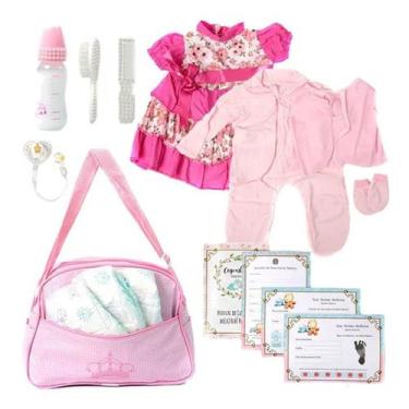 Imagem de Kit Saida Maternidade com Roupa, Bolsa Bege e Acessórios - Saída Mater