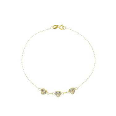 Imagem de Pulseira De Ouro 18k Feminina 3 Corações De Zircônia - DR Joias