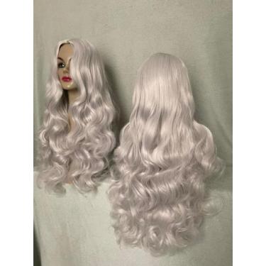 Imagem de Lacewig, peruca, cinza, platinada, cacheada, franja, premium, lisa, 75