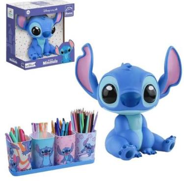 Imagem de Kit Boneco Stitch Brinquedo Disney 15cm Com Porta Lápis - Marvel