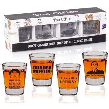 Imagem de PuGez O conjunto de 4 copos de shot inspirados no escritório, a mercadoria do programa de TV de escritório, os presentes de escritório para fãs de escritório