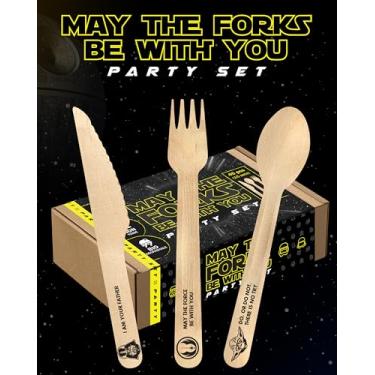 Imagem de Artigos de festa "May The Forks Be with You" | Conjunto de talheres de madeira descartáveis - 45 peças de lembrancinhas de festa de aniversário StarWars, decorações, presentes para crianças e adultos