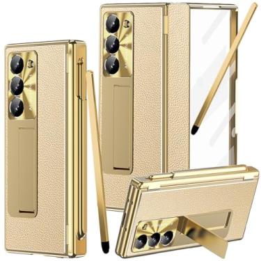 Imagem de YQODSZ Capa para Samsung Galaxy Z Fold 6 com suporte para caneta S e caneta stylus preta, capa de couro Z Fold 6 [capa de proteção de dobradiça de substituição] Capa protetora de tela embutida para Z