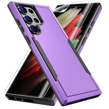 Imagem de Warsia Capa para S23 Ultra, com protetor de tela HD [teste de queda de grau militar] Capa protetora resistente à prova de choque resistente para Galax S23 Ultra, roxa