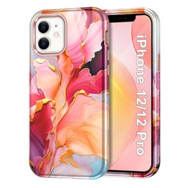 Imagem de Btscase Capa para iPhone 12/iPhone 12 Pro, [teste de queda de grau militar] Design de padrão de mármore fino resistente à prova de choque para mulheres meninas homens capa protetora antiarranhões para