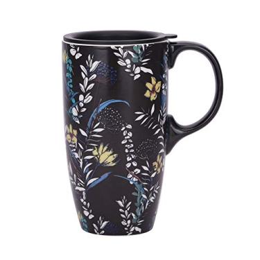 Imagem de Topadorn Caneca de café de cerâmica para presente de copo de viagem com tampa 500 ml, xícara de chá alta de porcelana com alça para casa e escritório, caneca de presente com padrão de arte floral