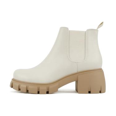 Imagem de Soda PIONEER ~ Bota feminina de salto médio Chelsea com elástico duplo, Branco/Nude, 40