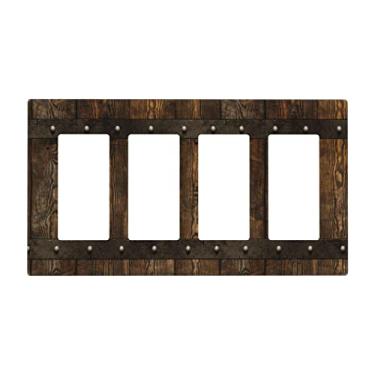 Imagem de Placa de interruptor de luz rústica para porta de celeiro de fazenda 4 interruptores quádruplos com 4 interruptores de luz decorativa de plástico vintage marrom country placas de parede elétricas para cozinha banheiro quarto