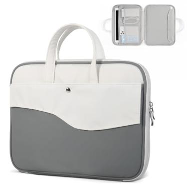 Imagem de DTTO Capa para laptop de 14 polegadas, TSA à prova d'água de couro PU para transporte de computador, bolsa protetora à prova de choque para laptop com alça para MacBook de 13 a 14 polegadas HP Dell,