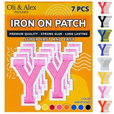 Imagem de Oli and Alex Iron On Letters 6 cm - 7 peças de adesivos rosa Y letras para roupas - Super cola - sem necessidade de costura - bordado time de futebol escola universitário - rosa, Y