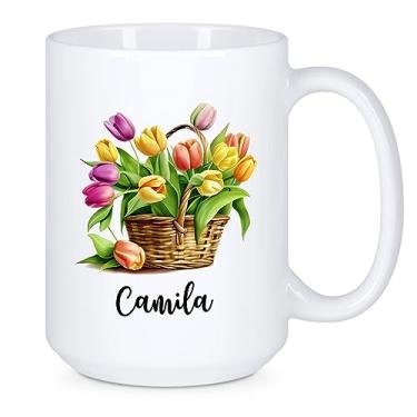 Imagem de Copo de cerâmica tulipa personalizado presente para amantes de tulipas, copo de tulipa de nome personalizado, caneca de café de flor presente para amantes de flores, presente de tulipas personalizado,
