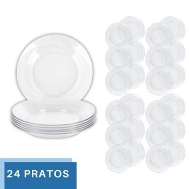 Imagem de Conjunto 24 Pratos de Vidro Liso Transparente Resistente - PRATICASA