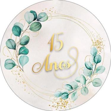 Imagem de Painel De Festa Redondo 1,50x1,50 - Geométrico Folhagens 45 Anos 053 -