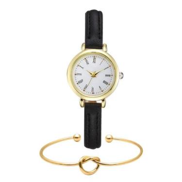 Imagem de Kit Relógio Feminino Prata Pequeno Quartz Bracelete Coração - PENDULAR