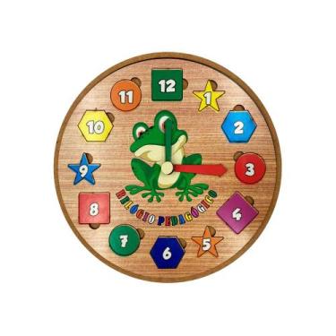 Imagem de Relógio Pedagógico Infantil Didático Educativo 21x21 Mdf Madeira Adesi
