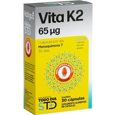 Imagem de Katiguá, Vitamina K2, Menaquinona 7, STD, Sem sabor, 30 Cápsulas Softgel • 30 doses, Amarelo